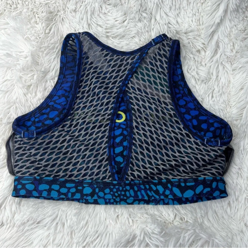PELOTON wild‎ kite high neck sports bike bra Blue Black Butterfly Size Small